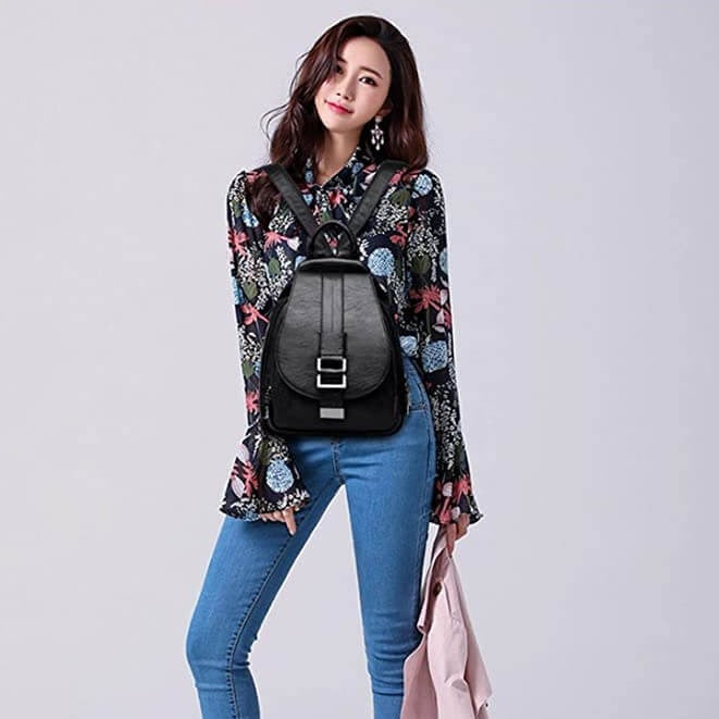 Fashionable anti-theft women's leather backpack, water-resistant & perfect for travel.