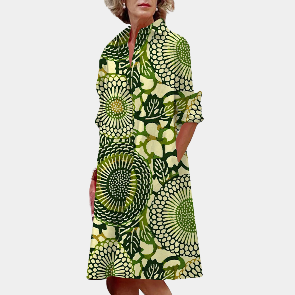 Women's Printed Floral Summer Midi Dress, Ysolde, with vibrant botanical pattern, perfect for vacation
