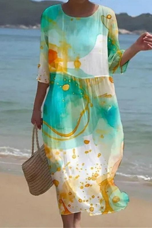 Effortless women's casual midi dress with a beautiful print and comfortable, relaxed design for versatile wear.