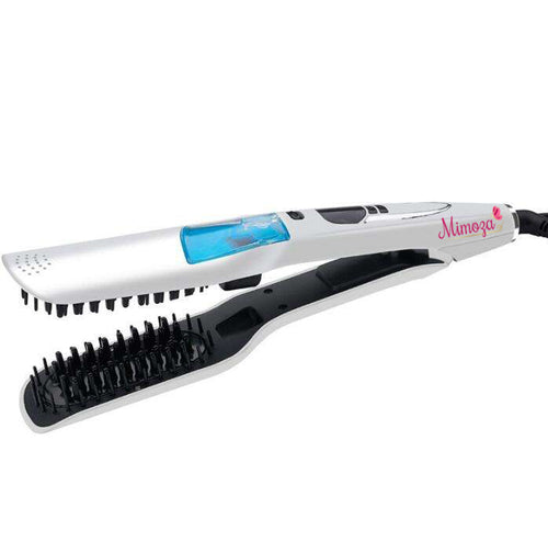 Women's professional Elara steam hair straightener with ceramic plates & digital display for healthy styling.