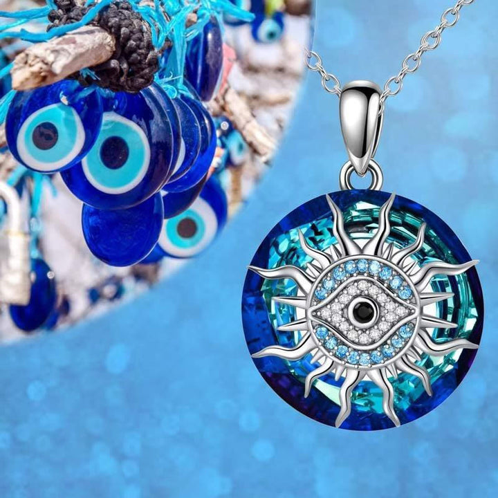 Women's adjustable Evil Eye Necklace. A protective spiritual amulet & fashion jewelry symbolizing strength & peace.