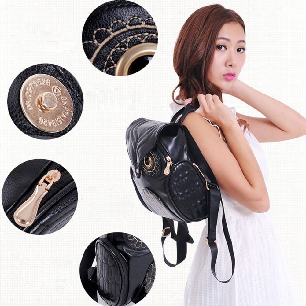 Fashionable PU leather owl print daypack for women, featuring a practical multi-pocket design.