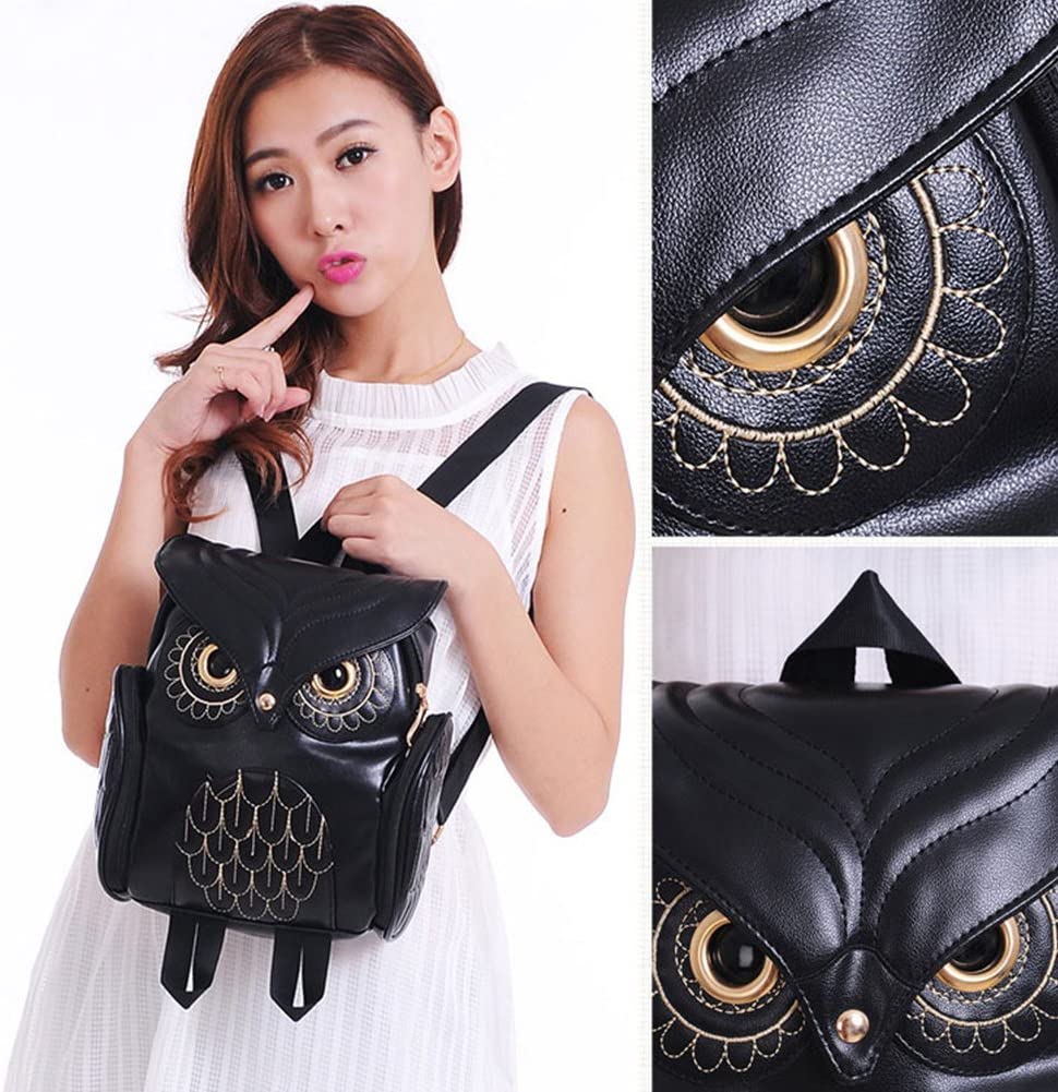 Stylish multi-pocket women's owl print backpack in durable PU leather fabric