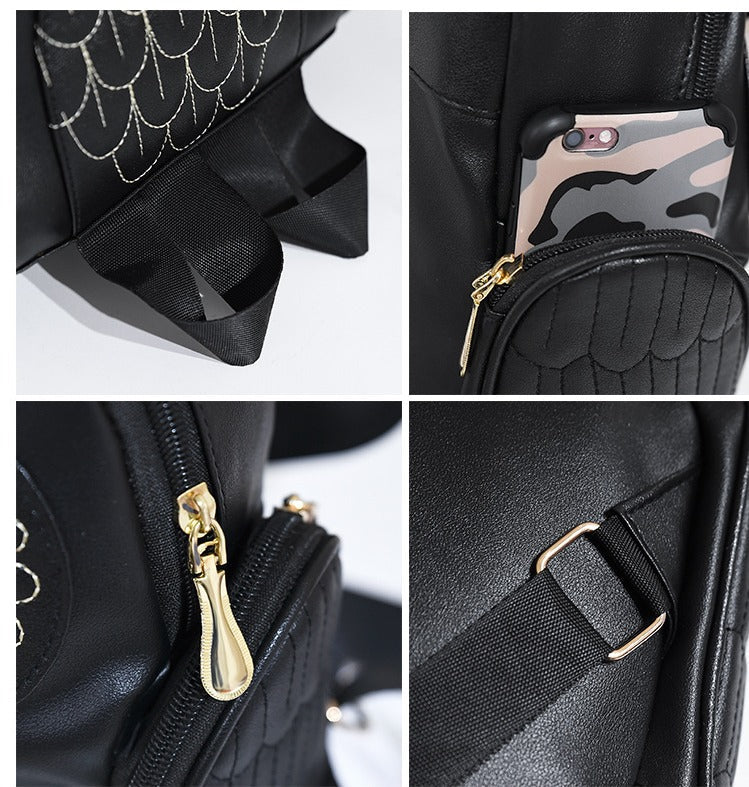 Multi-pocket daypack for women with a charming owl print and durable PU leather