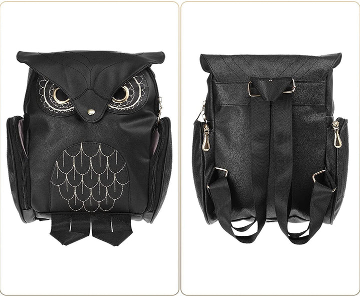 Casual women's owl print backpack made of PU leather, perfect for everyday essentials