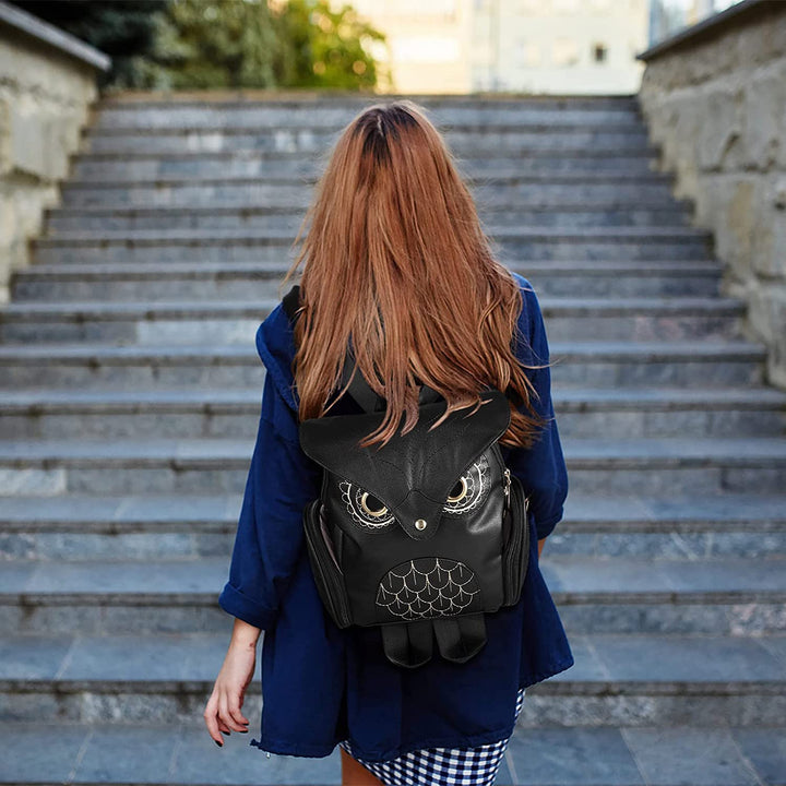 Fashionable women's PU leather backpack with a unique owl print and ample storage