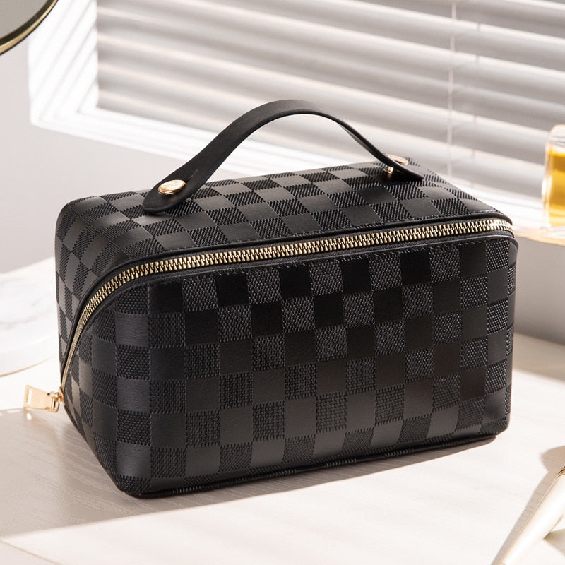 Set of two LuxeCarry PU leather cosmetic bags, ideal women's travel accessories for makeup storage