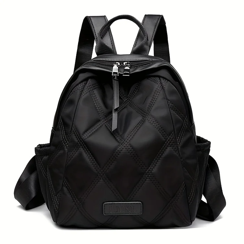Black quilted nylon women's convertible backpack, a versatile shoulder, crossbody, and travel bag.