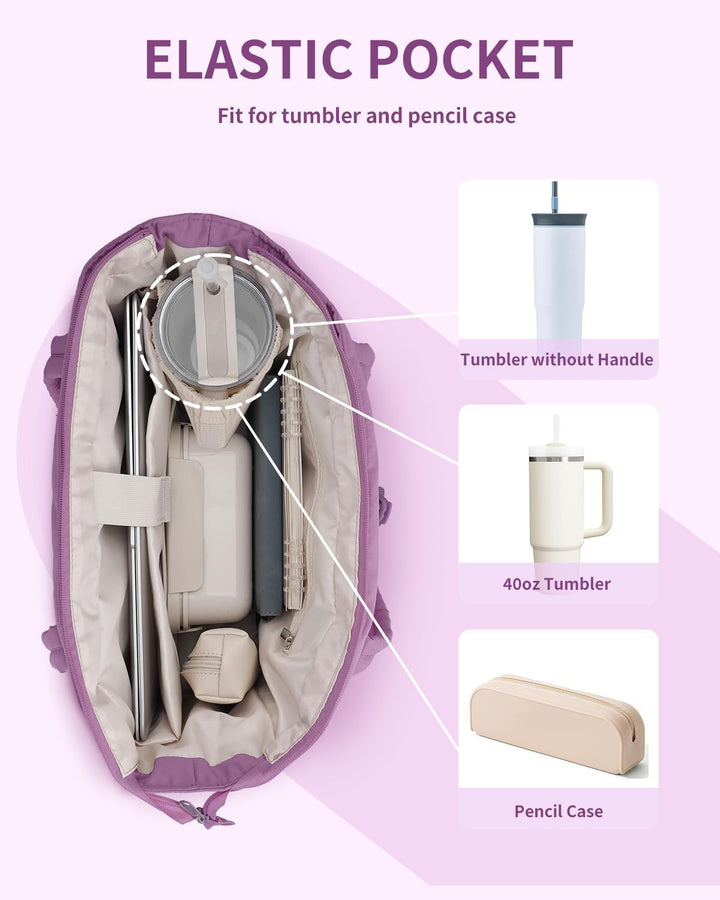 Elegant women's quilted puffer bag, spacious for travel, work, with laptop & cup holder.