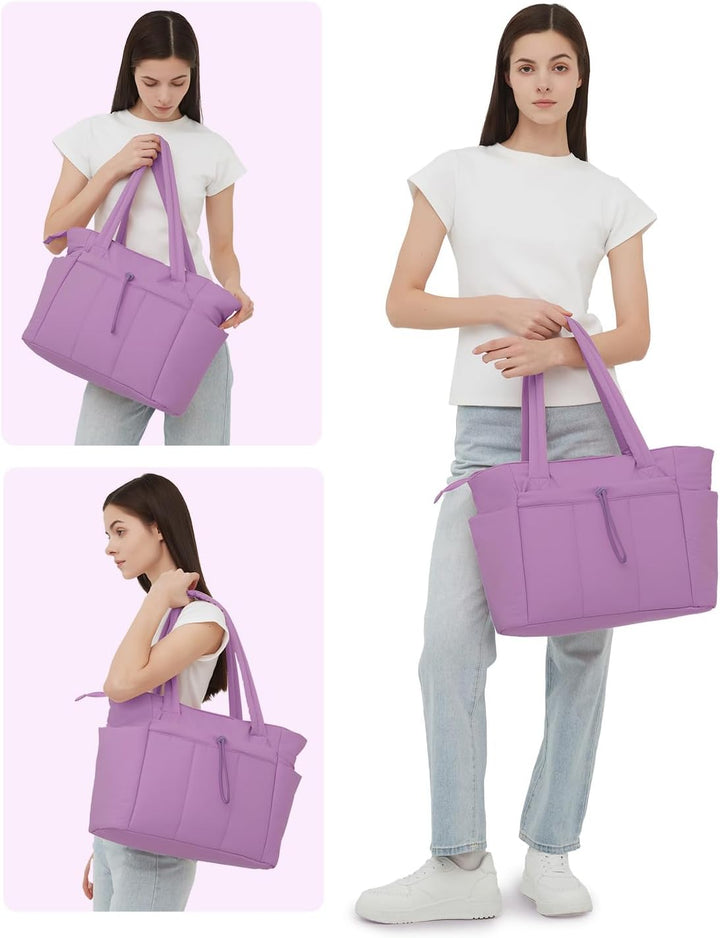 Water-resistant quilted tote bag, protecting contents during travel or commuting