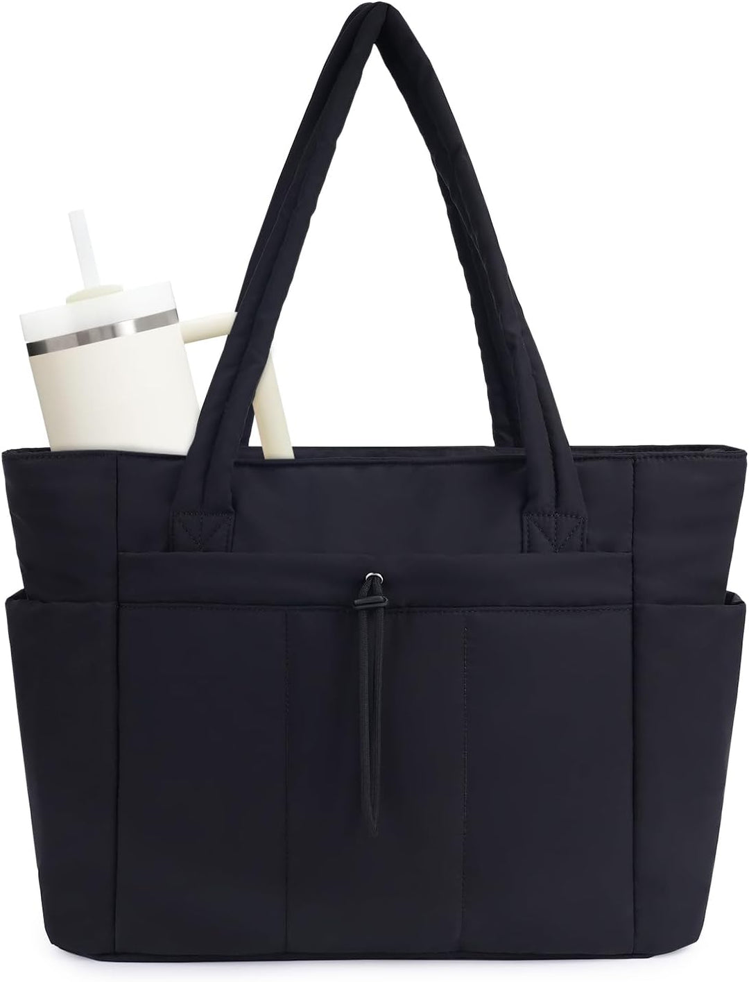 Women's versatile quilted puffer tote bag, a stylish choice for laptop, cup & daily needs.