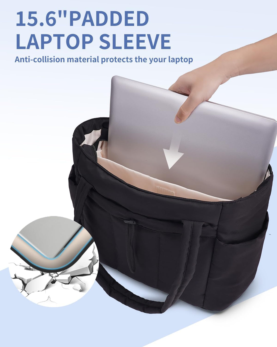 Quilted puffer tote made from durable, lightweight material, built for longevity
