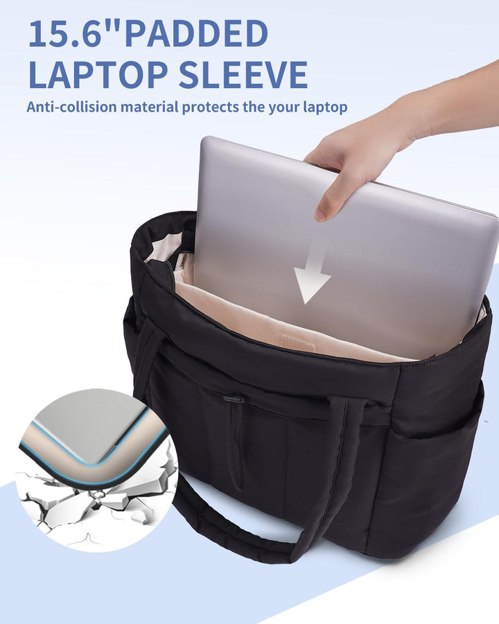 Quilted puffer tote made from durable, lightweight material, built for longevity
