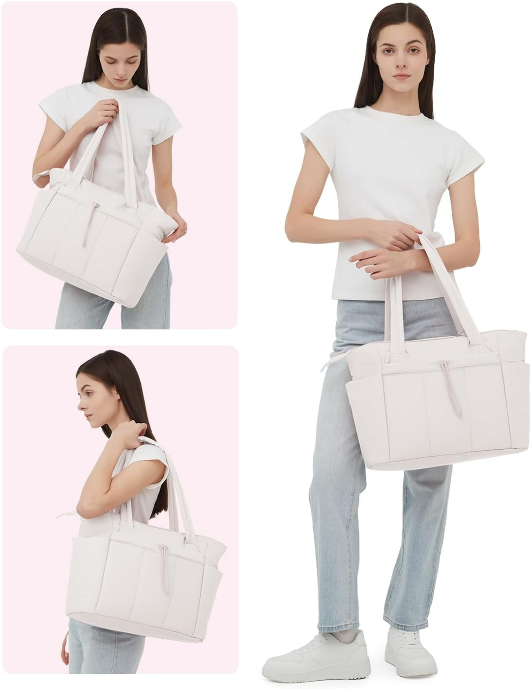 Women's sophisticated quilted puffer work bag, laptop sleeve, cup holder & elegant finish.