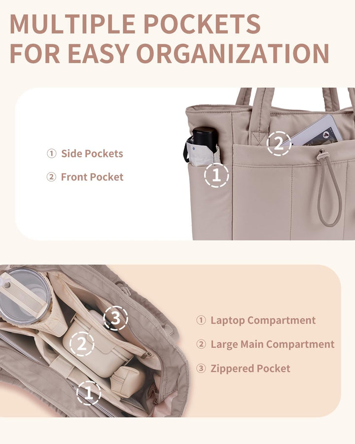 Large capacity quilted tote bag, versatile for travel, work, or daily use