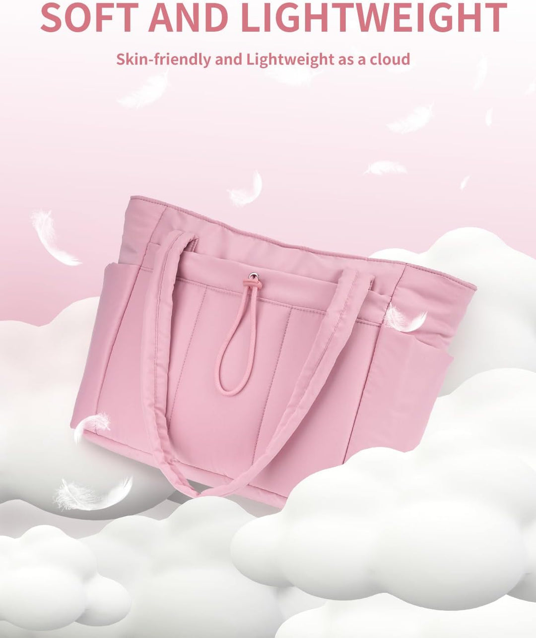 Quilted puffer tote bag's distinct texture against a plain background