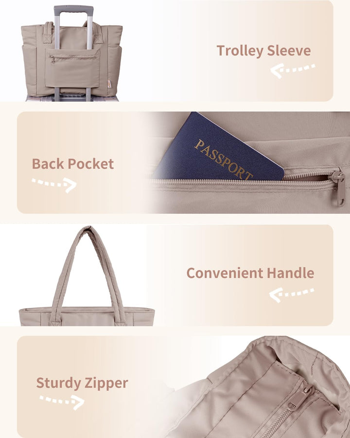 Work-ready quilted tote bag, designed with a laptop sleeve for secure transport