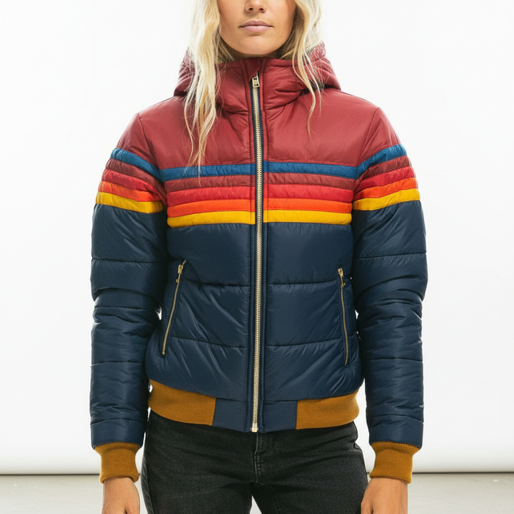 Luisa women's quilted winter jacket, hooded and striped, offering warmth and style