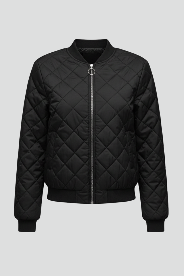 Women's quilted zip jacket in a relaxed fit, perfect for casual layering in fall or spring.
