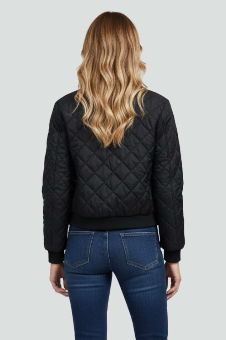 Lightweight women's quilted zip jacket for easy layering. Perfect fall fashion or spring outerwear.