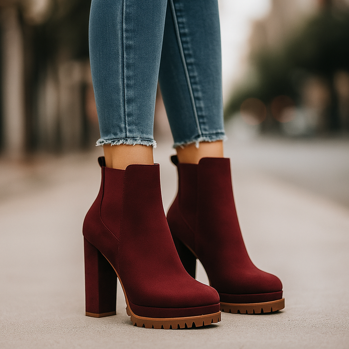 Women's Ravona Rise block heel boots. Chic ankle boots with stable block heels for confident style & comfort.