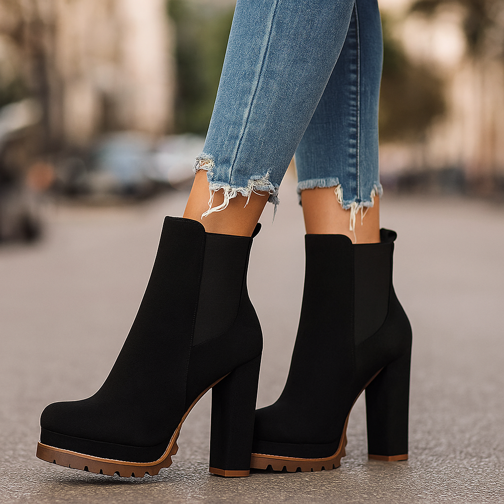Black Ravona Rise block heel boots for women. Comfortable & chic ankle boots, perfect for dressy occasions.