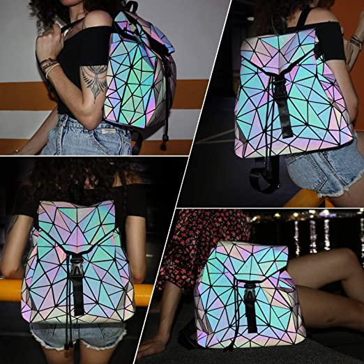 Fashionable women's reflective bag, geometric design that changes color in different light