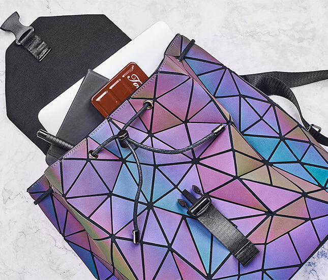 Waterproof women's geometric backpack, reflective and color-changing for urban style