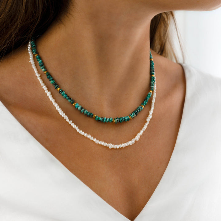 Women's refreshing jade beaded necklace with natural green jade stones & gold plated chain, perfect for summer elegance.
