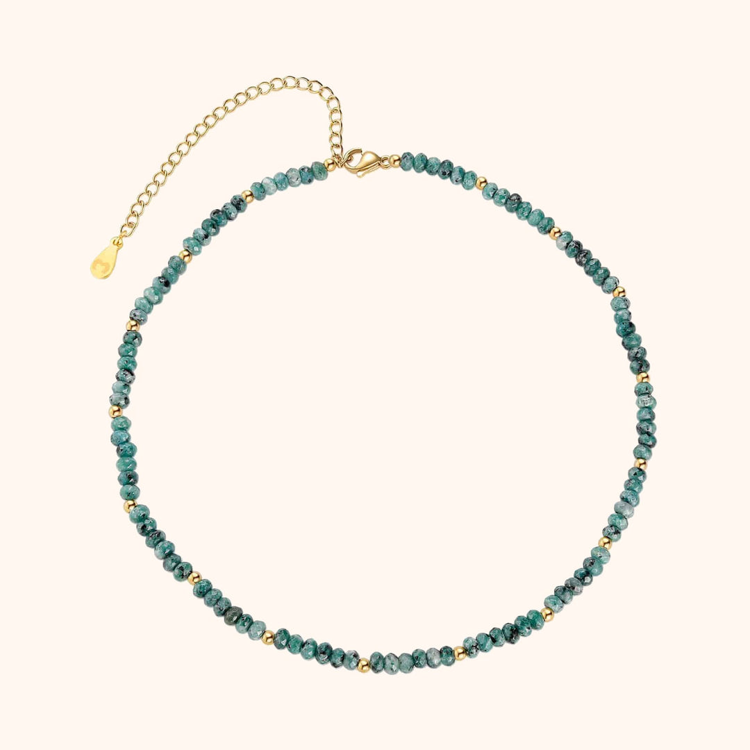 Delicate women's adjustable jade necklace with natural green beads & gold plated accents, elegant and refreshing.