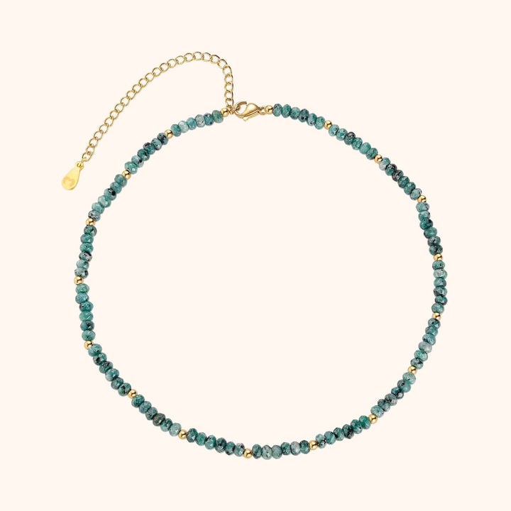 Delicate women's adjustable jade necklace with natural green beads & gold plated accents, elegant and refreshing.