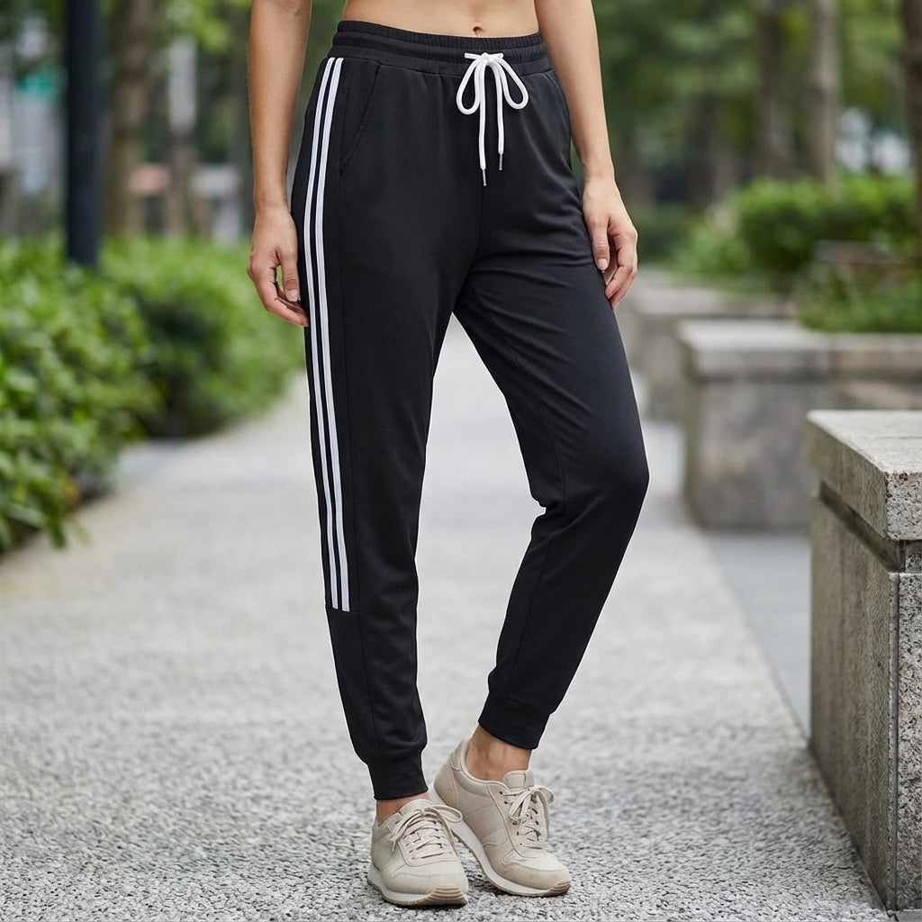 Women's regular fit jogging trousers in cotton blend with drawstring waist and side pockets, Giselle style