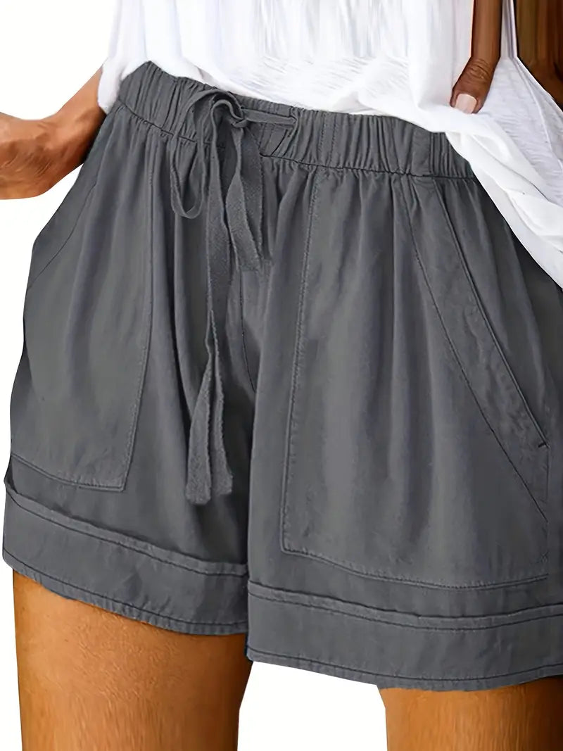 Summer-ready women's drawstring shorts, a comfortable relaxed fit for warm weather and loungewear.