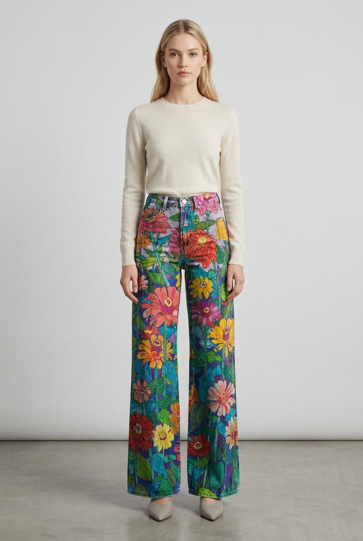 Blue women's relaxed fit jeans, a fashionable choice for casual and comfortable summer style.