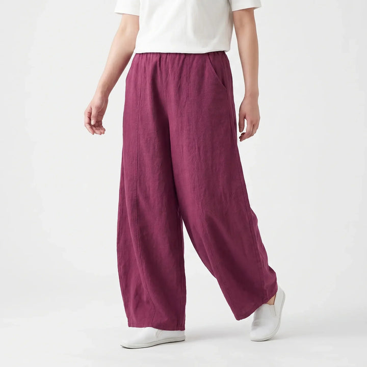 Comfy women's relaxed fit barrel trousers with wide leg & elastic waist for effortless everyday wear.