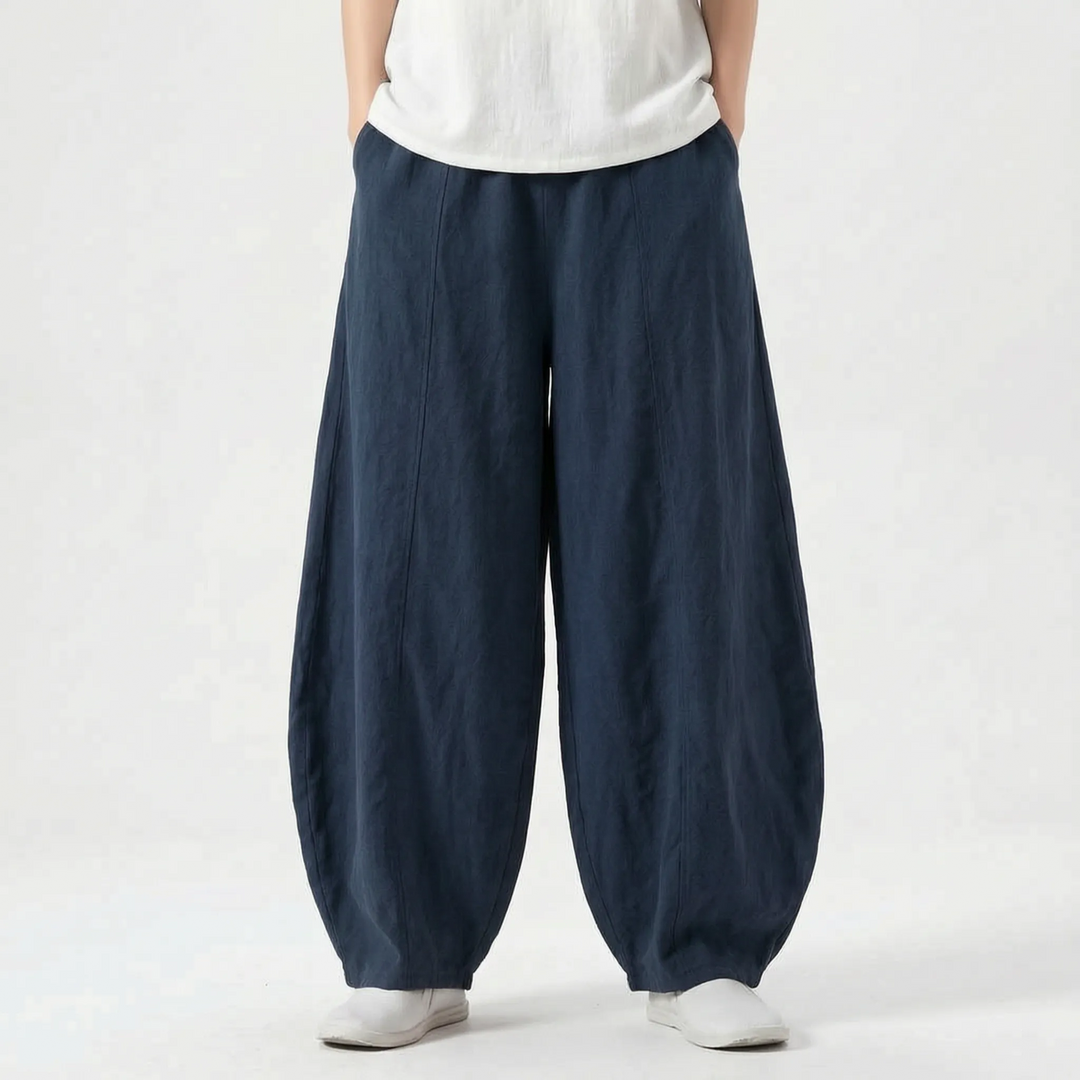 Stylish ladies' relaxed fit barrel trousers, wide leg, pull-on design for ultimate comfort.