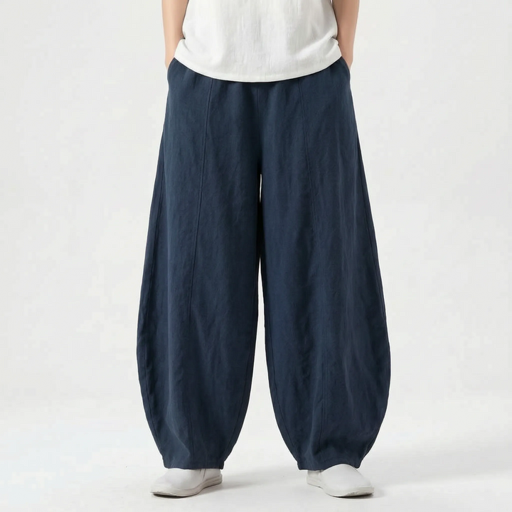 Stylish ladies' relaxed fit barrel trousers, wide leg, pull-on design for ultimate comfort.