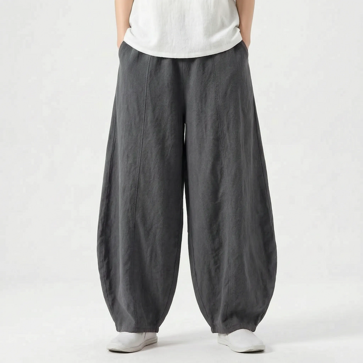 Ultra-comfy women's relaxed fit barrel pants with an elastic waist, perfect for all-day wear.