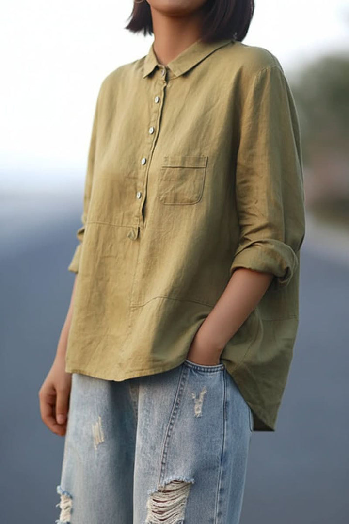 Women's relaxed fit blouse, a comfortable and stylish pullover top for everyday casual wear.