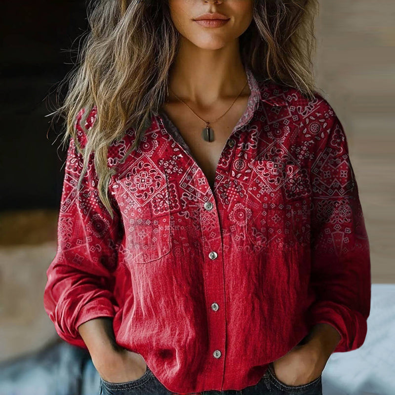 Women's relaxed fit bohemian blouse with vintage floral print, perfect for casual summer wear & everyday style.