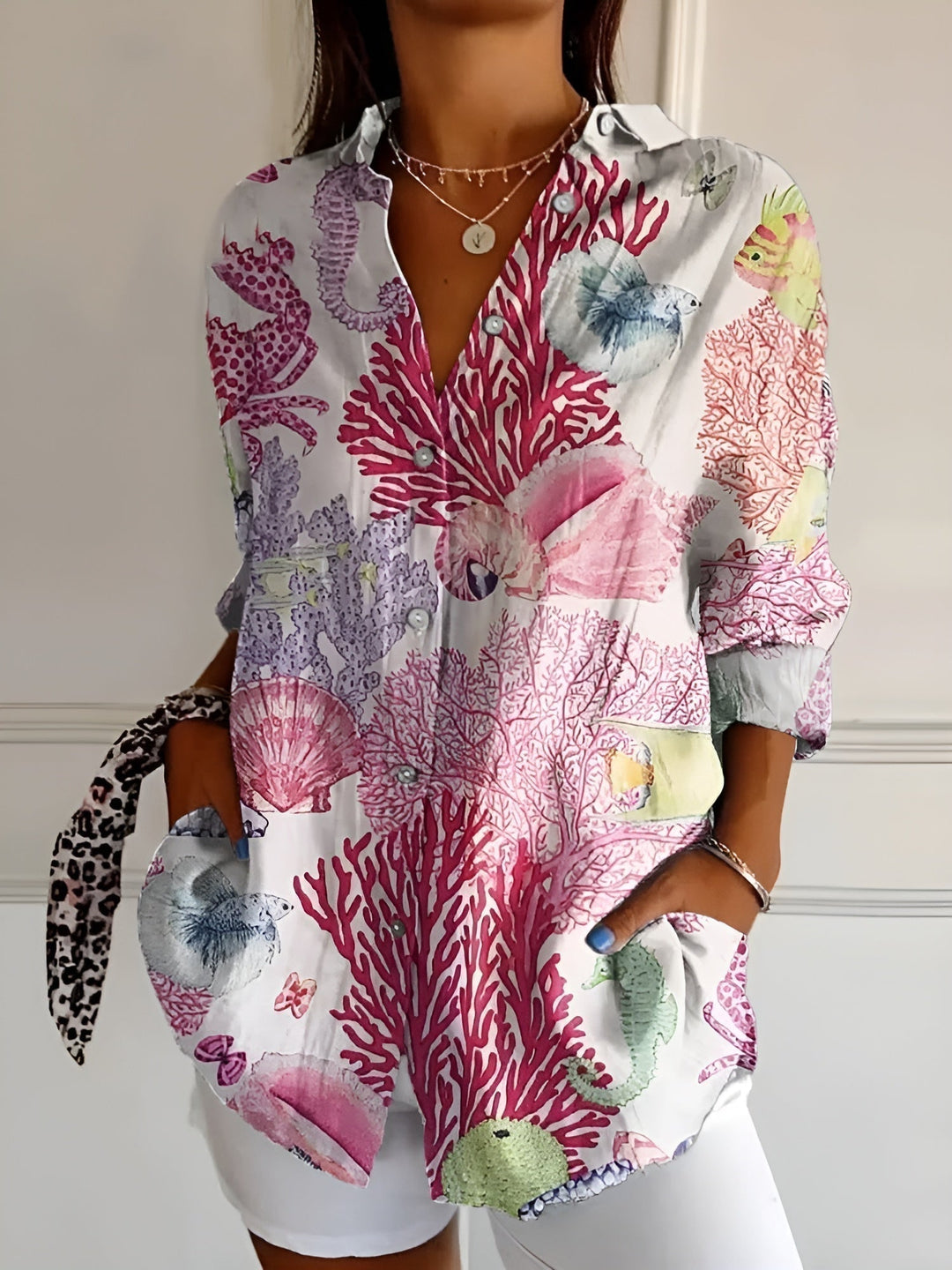 Soft, relaxed fit women's blouse, a stylish button-down long sleeve top for casual elegance & comfort.