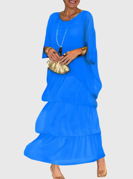 Modest yet elegant women's long button-up dress, relaxed fit, ideal for formal events.