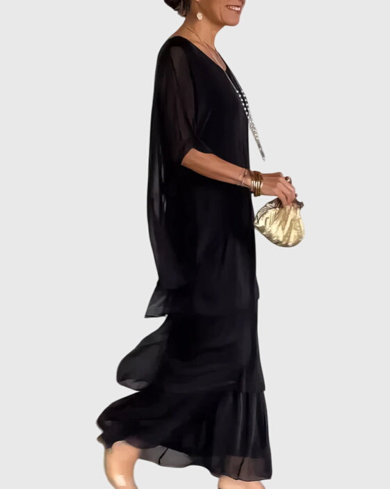 Elegant women's relaxed fit button-up maxi dress; versatile for formal events & special occasions.