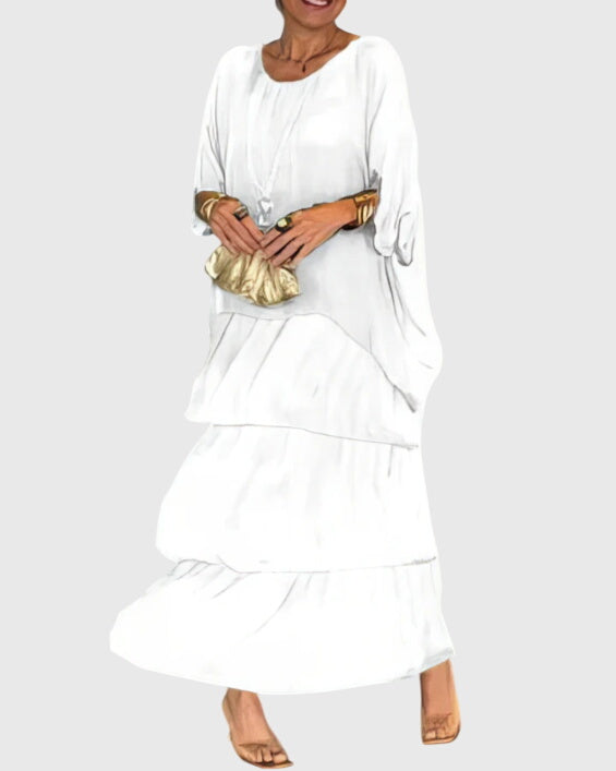 Chic women's long dress: relaxed fit button-up maxi, elegant choice for any special event.