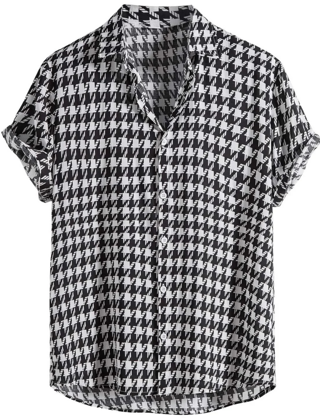 Women's stylish houndstooth button-up shirt. Cotton blend, long sleeve, relaxed fit for casual chic.