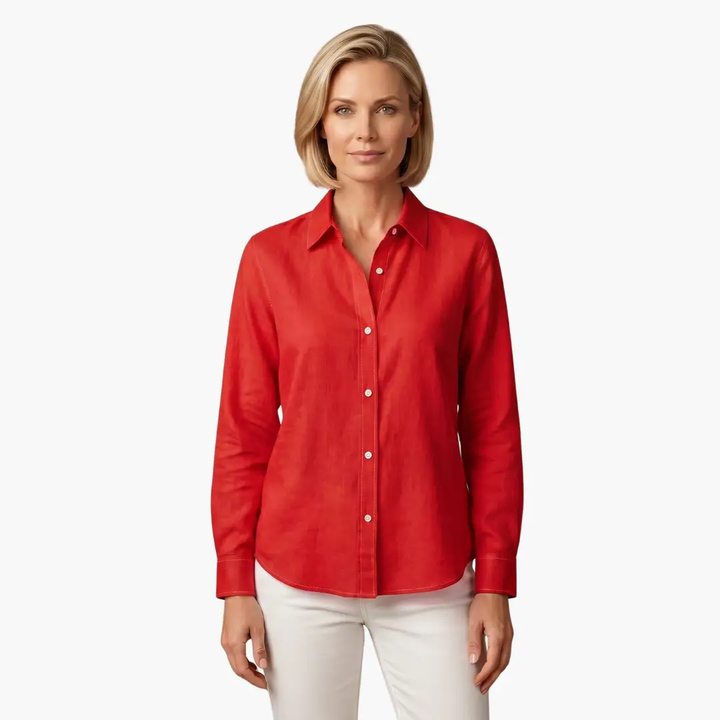 Chic women's button-up long sleeve blouse, featuring a relaxed fit for ultimate comfort and style.