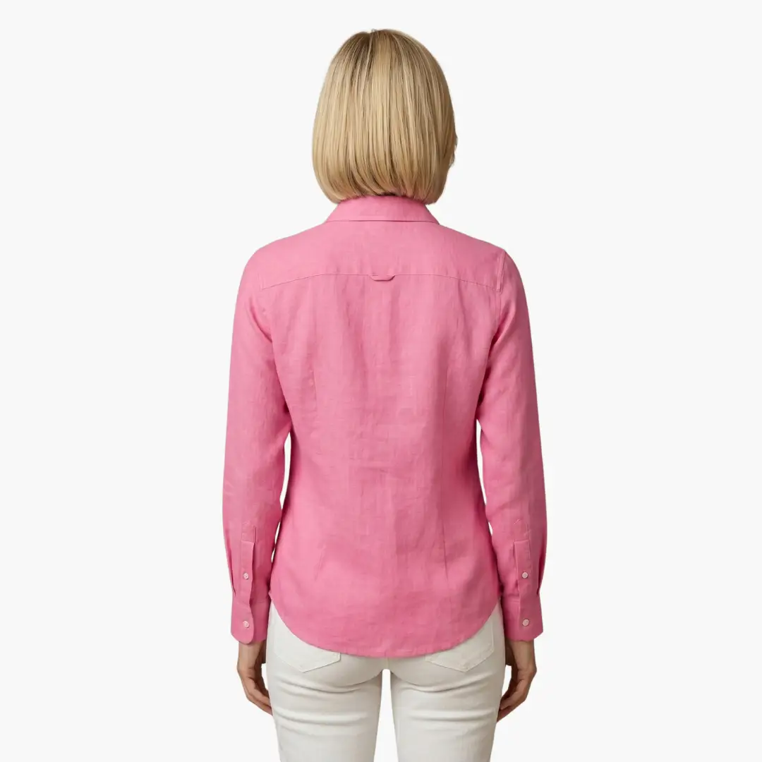 Women's long sleeve collared button-up blouse, offering a relaxed fit for versatile styling options.