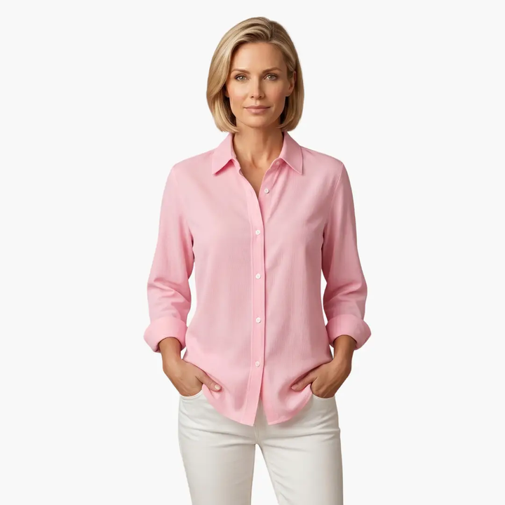 Women's versatile long sleeve button-up top, designed with a comfortable relaxed fit for any occasion.