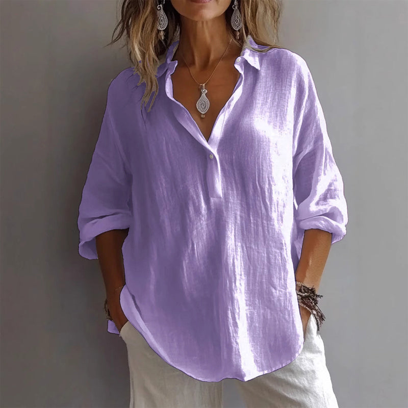Versatile women's green casual shirt, relaxed fit, perfect as a light summer button-down or everyday top.