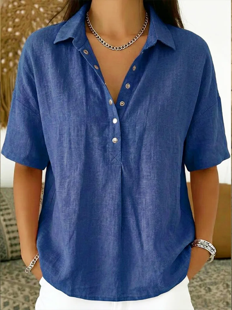 Lightweight women's relaxed fit button shirt, perfect for versatile summer & spring outfits.